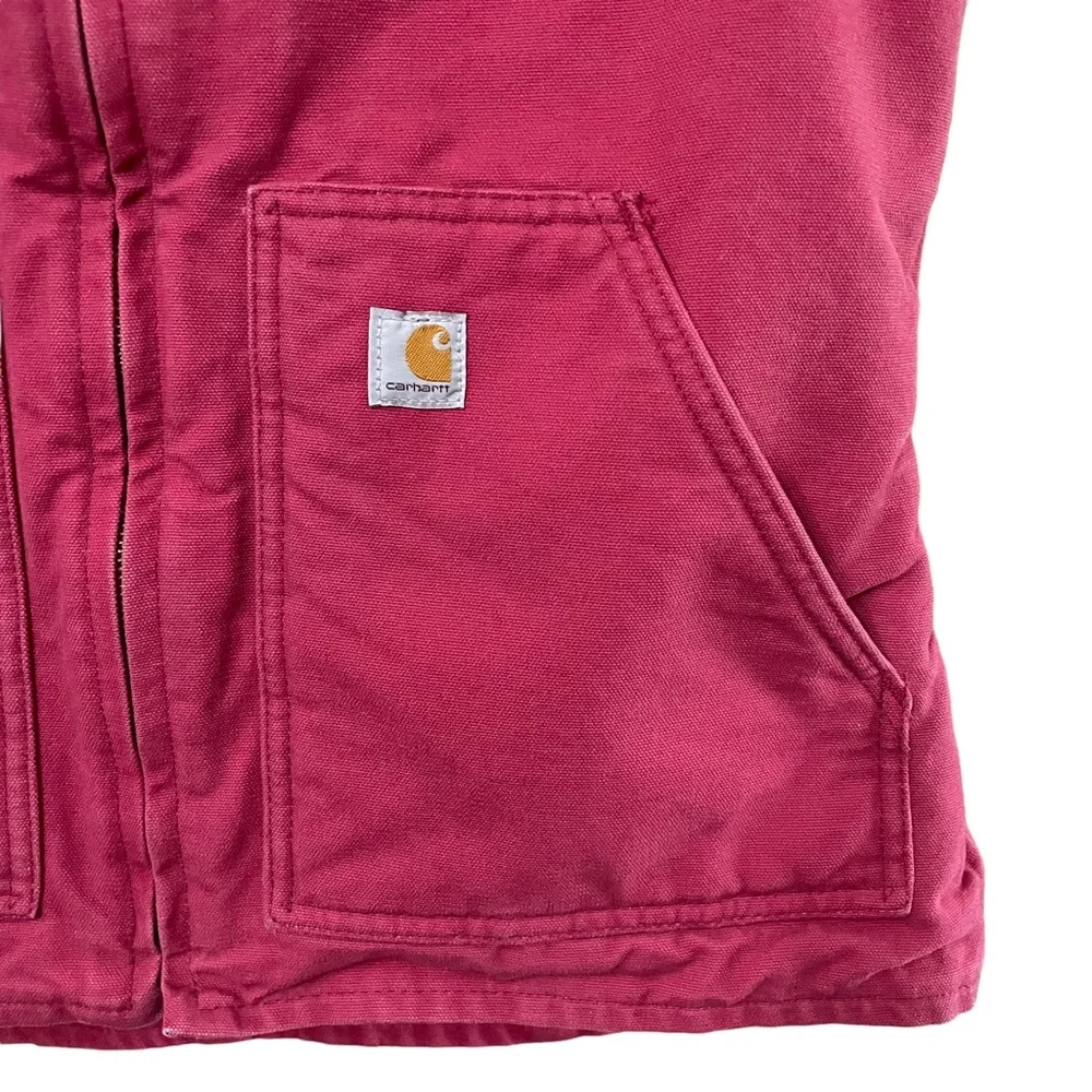 Carhartt Sherpa Lined Duck Canvas Mock Neck Vest Jacket Sz Med Crab Apple WV001 - Picture 5 of 12